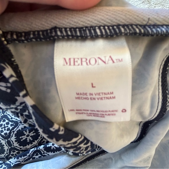Merona navy blue and white pattern tie tankini top Size L - Picture 6 of 8